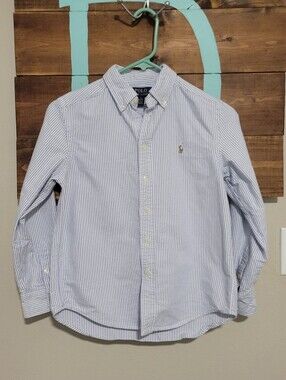 Polo by Ralph Lauren Boy's Cotton Oxford Stripe Sport Shirt Size M 10/12